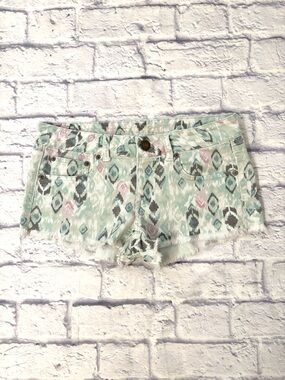 American Eagle Southwestern Jean Shorts Low Rise Aztec Print White Green Size 6